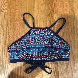 Title Nine Teal and Navy High Neck Bikini Top - Size Small